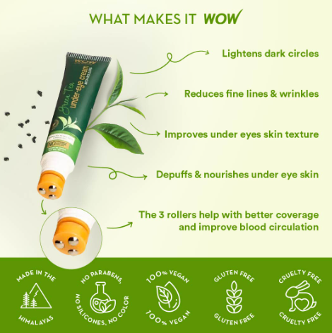 WOW Skin Science Green Tea Under Eye Cream Roller Tube 20 ml